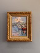 Balıkçı Tekneleri İstanbul Manzarası Yağlı Boya Tablosu